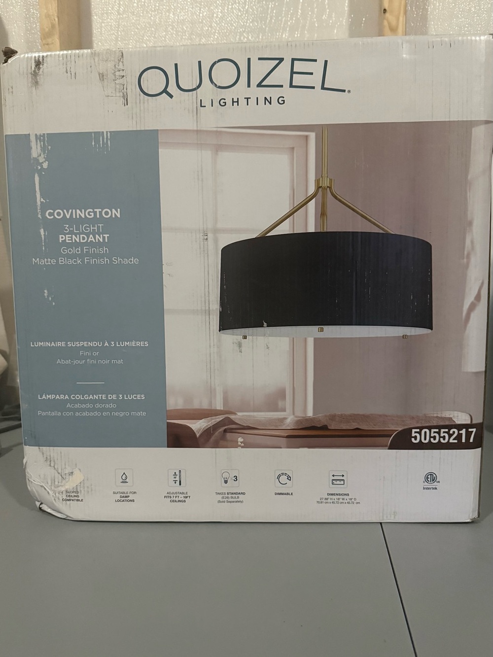 Covington Black Drum 3-Light Pendant with Gold Accents